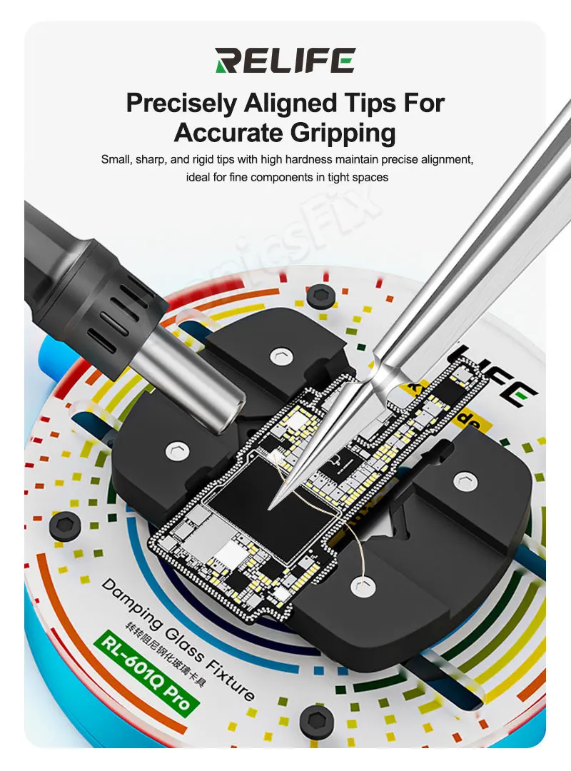 

RELIFE T1 high-precision tweezers can hold various precision components such as flying wires in narrow spaces