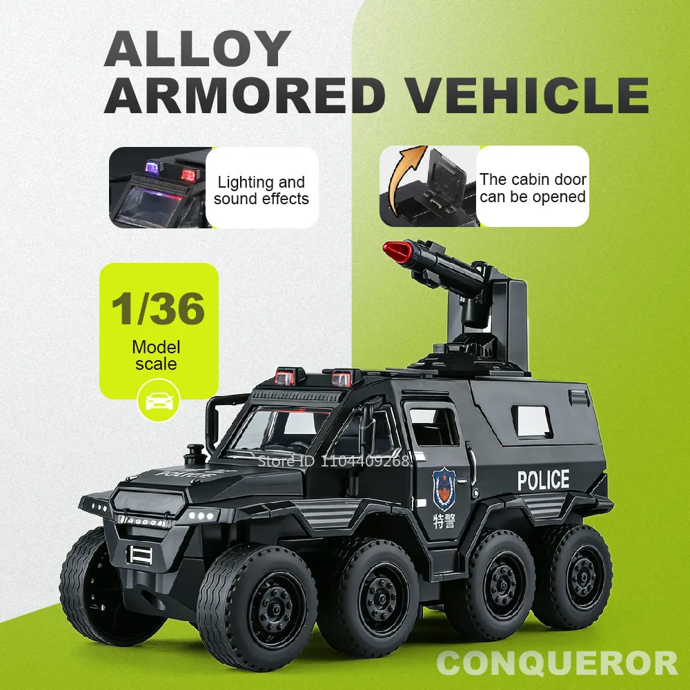 

Scale 1:36 Conqueror Car Model Toy Alloy Body Music Light Anti Riot Armored Vehicles Launch Missiles Models Toys Holiday Gifts