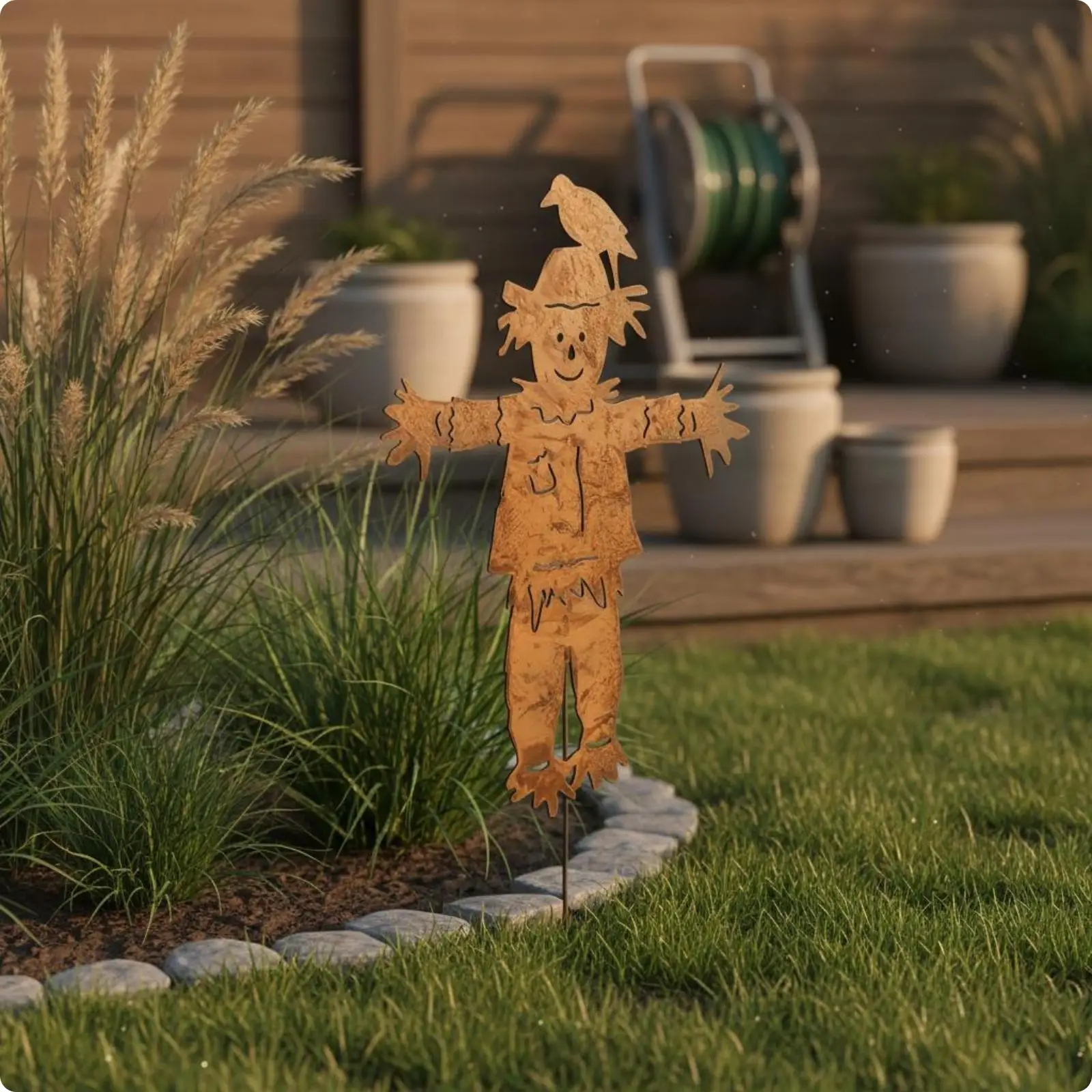 Lawn Decorative Statue Vintage Rust Finish Iron Scarecrow Silhouette Outdoor Garden Metal Stake Dcor for Lawn Countryside Yard