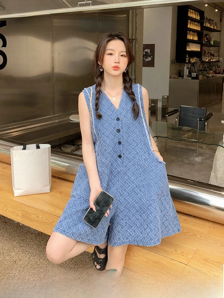 

Корейский летний тонкий джинсовый комбинезон с широкими штанинами для женщин, свободный крой, с высокой талией, на пуговицах