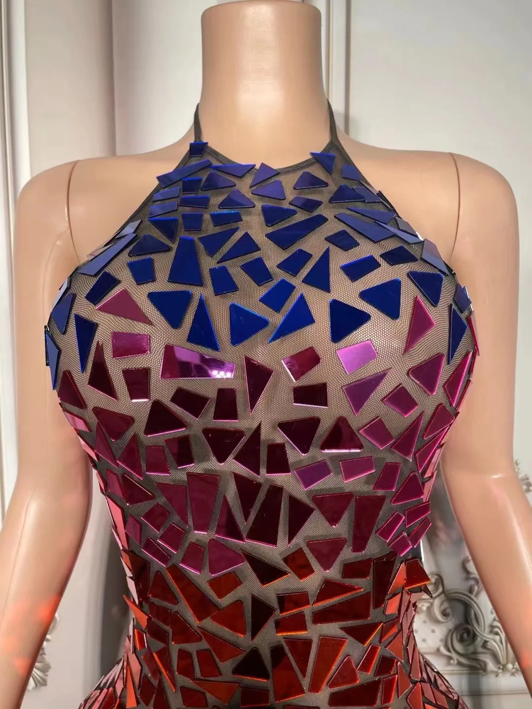 Multi-color Rhinestone Chain Slit Mini Dress Women Evening Party Birthday Prom Sexy Fashion Short Outfit Singer Dance Stage Wear