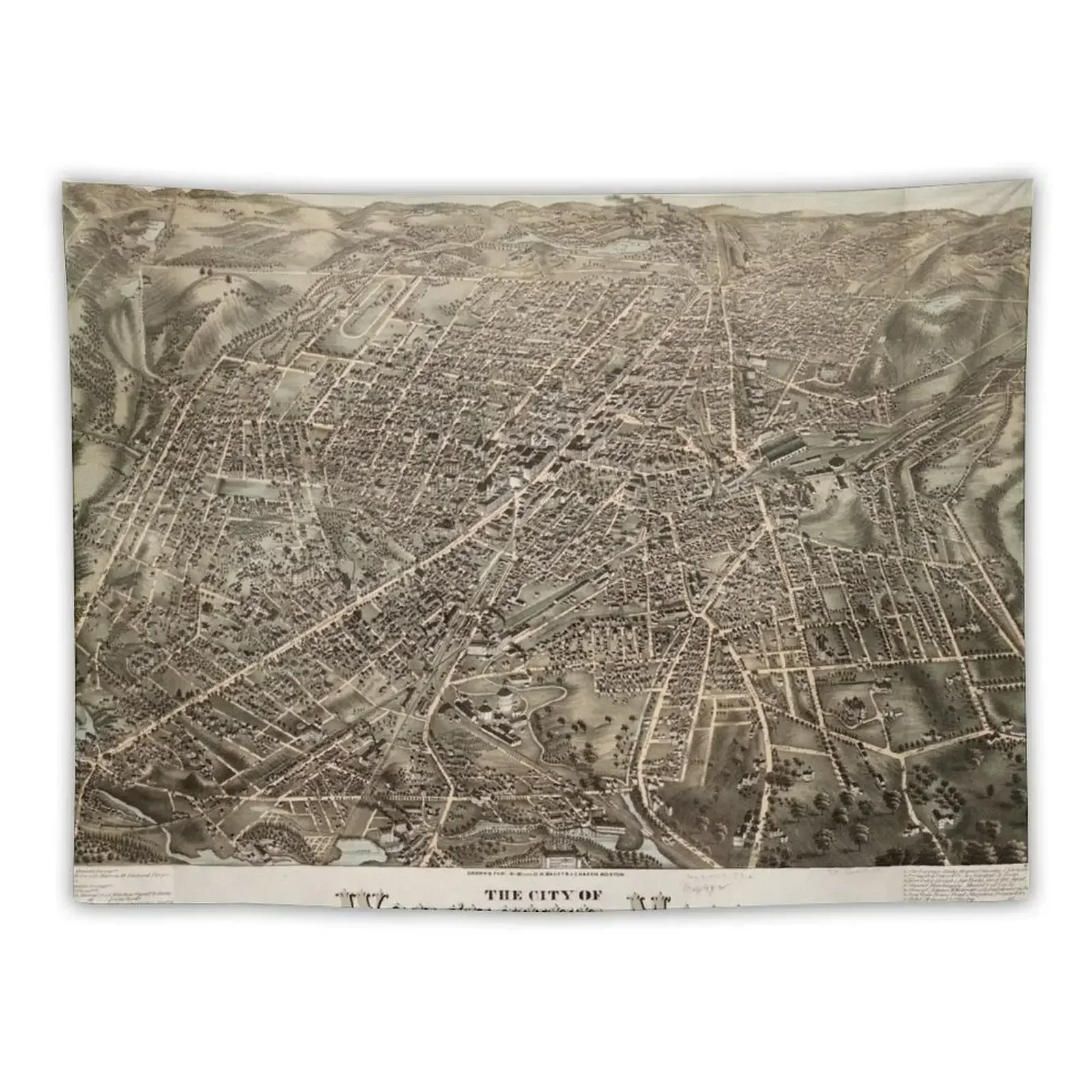 Vintage Map of Worcester MA (1878) Tapestry Wallpaper Bedroom Tapestry