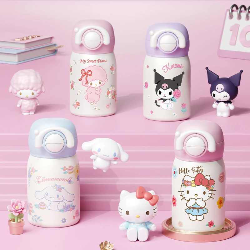 Neue Sanrio 220 ml Wasser Tasse Cartoon Hellokitty Kuromi Klavier Doppel Trinken Isolierte Tasse Für Student Mini Tasche Tragbare Tasse geschenk