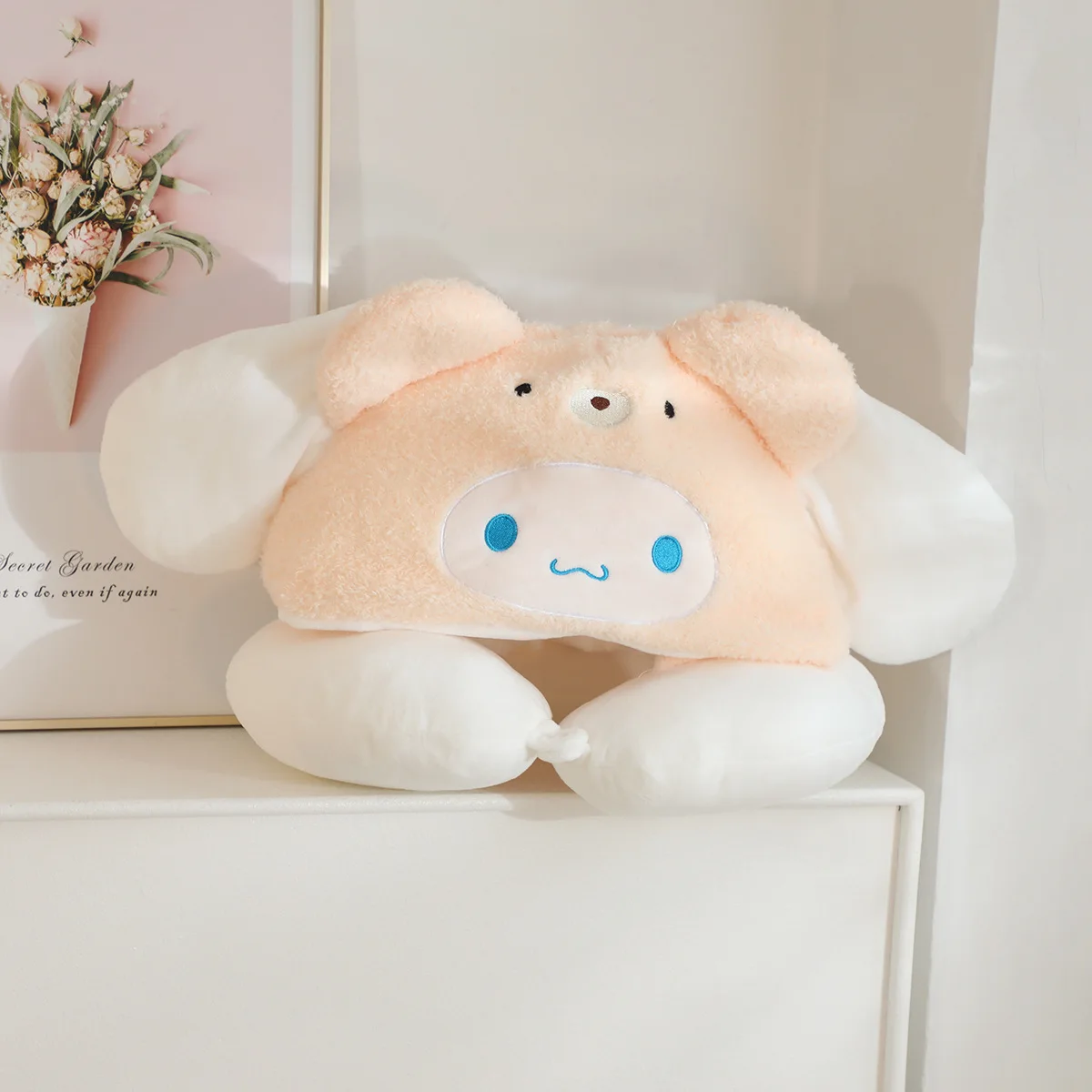 My Melody-Oreiller de cou à capuche en forme de U, Cinnamoroll Kuromi Purin Pochacco, Oreiller de sieste occultant de voyage, Oreiller de bureau avec chapeau