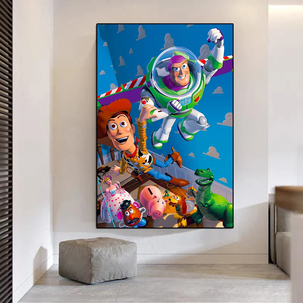 

Disney Cartoon Character Toy Story Movie Poster Pixar Animation Illustration Buzz Lightyear Canvas Painting Wall Art Room Decor