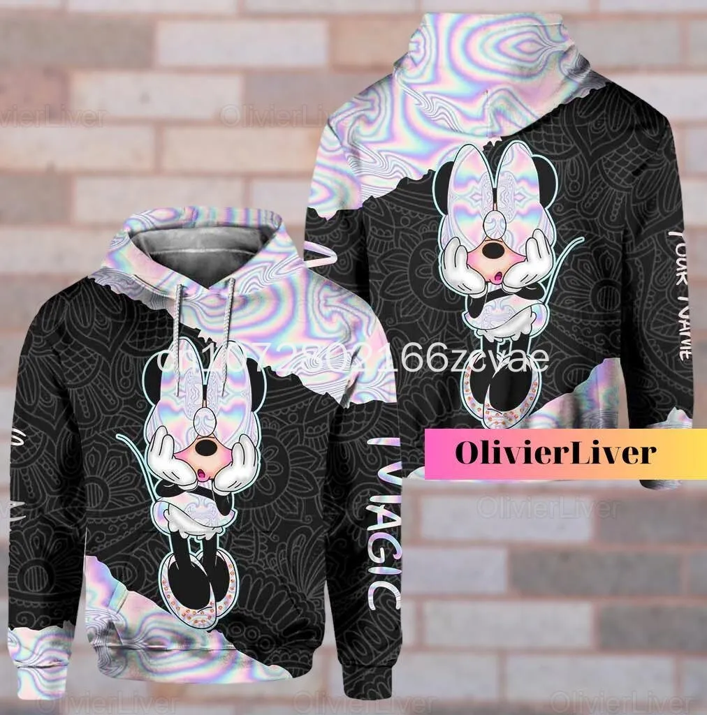 Summer New Disney Minnie Mouse 3D Printed Hoodie Personalized Men's and Women's Leisure Sports Pullover Hoodie