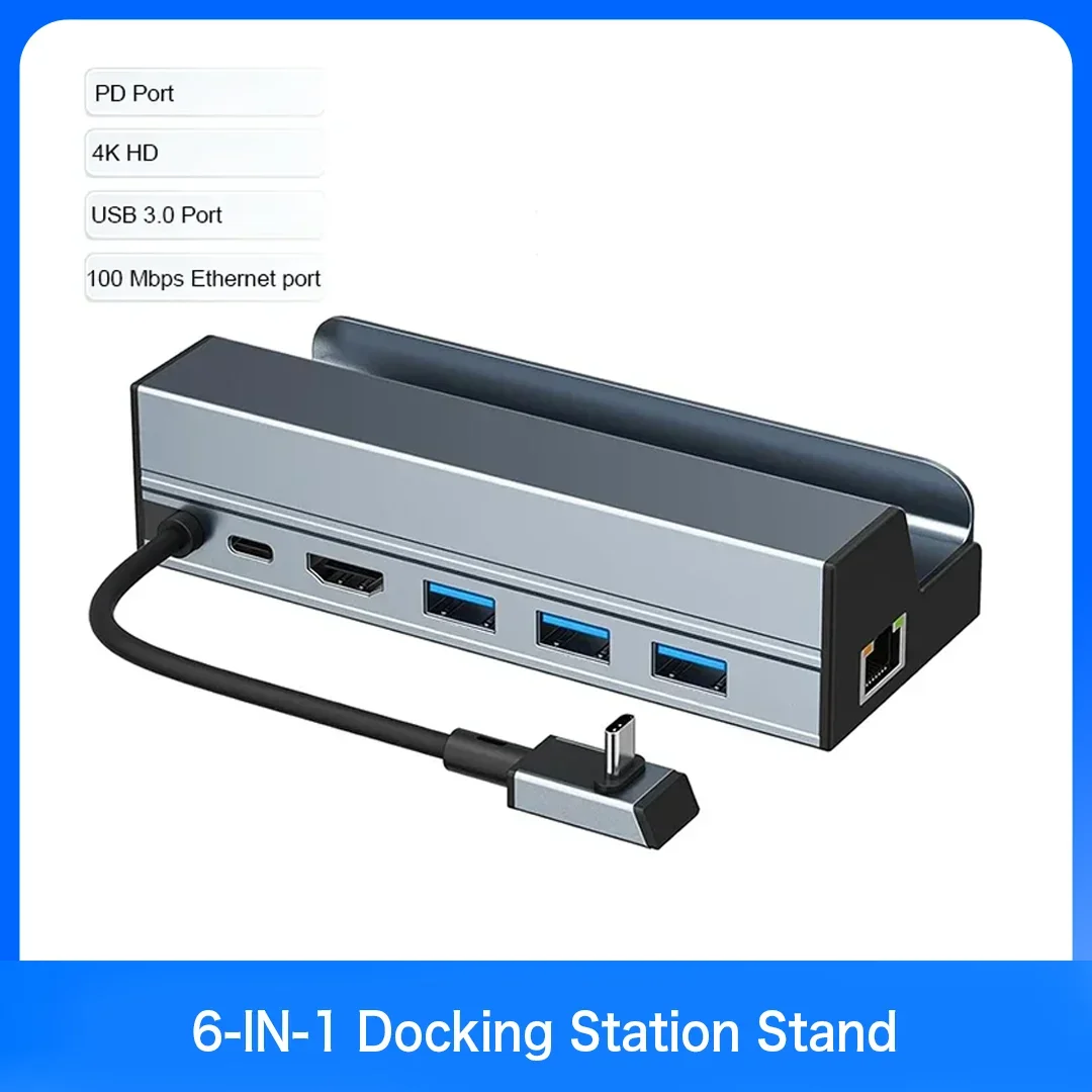 6-in-1 Steam Deck Dock for Steam Deck/ROG Ally/Legion Go/OLED 4K UHD 100Mbps RJ45 Ethernet 3 USB and PD 100W Charging
