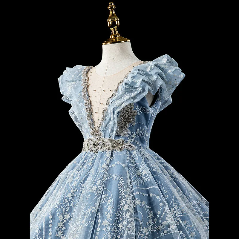 Robe de soirée en dentelle à paillettes pour filles, robes de reconstitution historique pour enfants, fête d'anniversaire de mariage, première communion, 2024