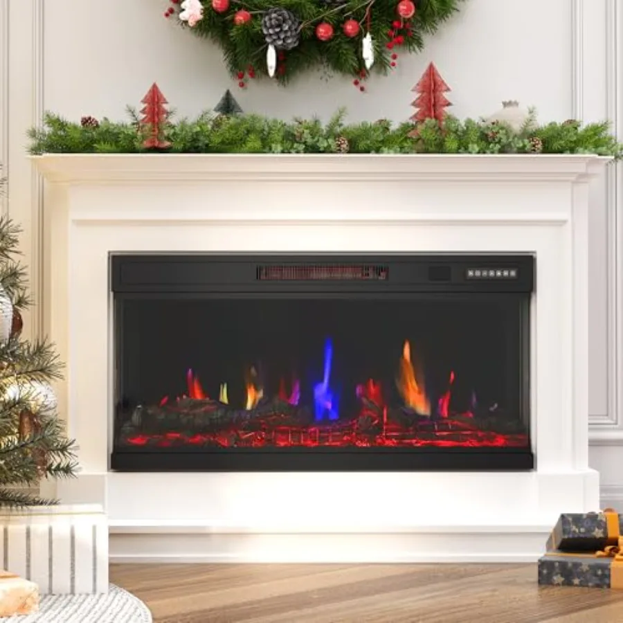 

36'' Electric Fireplace Insert 1500W Recessed Fireplace Heater with Remote Control Black Low Noise 7 Adjustable Flame Color 12