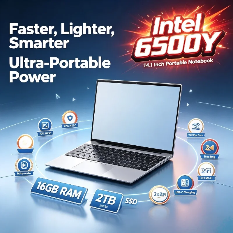 Intel 6500Y 14.1 Inch Laptop 2C4T 1.1GHz 3.4GHz Boost 32GB RAM 2TB PCIe SSD 5000mAh Backlit Fingerprint V30 A1 Max