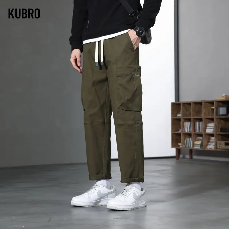 

100% Cotton Men's Casual Pants Autumn Fashion Comfortable Elastic Slim Straight Business Cargo Trousers Black Army Green Khaki
