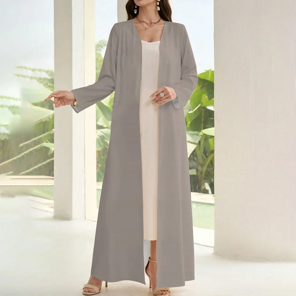 Ramadan Kobieta Skromna Muzułmańska Abaya Wymazywanie Eid Muzułmański Islam Pełny Rękaw Otwarte Kimono Kaftan Kobiety Saudi Dubai Solid Color Abaya