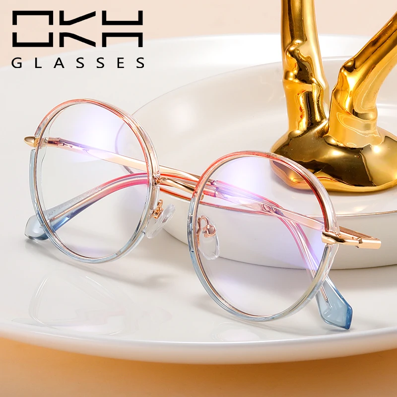 OKH Fashion Anti Blue Light Round Glasses Frame Spring Hinge Glasses Prescription Reading Glasses Man Woman F12 image 3