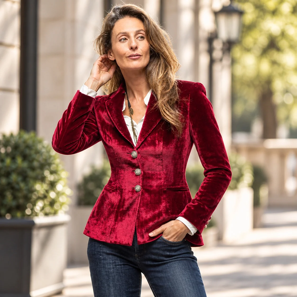 Long Sleeve Slim Fit Coat with Fitted Notched Lapel European and American Style Regular Length Slit Hem Summer Women Coat