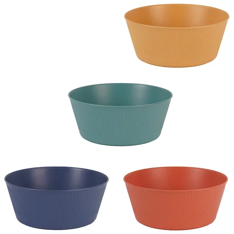 Wheat Straw Salad Bowl 20cm Vertical Grain Large Round Bowl Creative Household Rice Soup Plastic Bowl