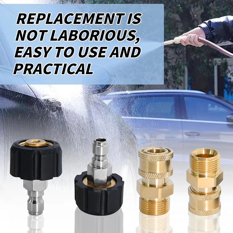 Pressure Washer Adapter Set Couplers Swivel M22-14mm/15mm to 1/4 Quick Hitch For High Pressure Wash Gun & Hose