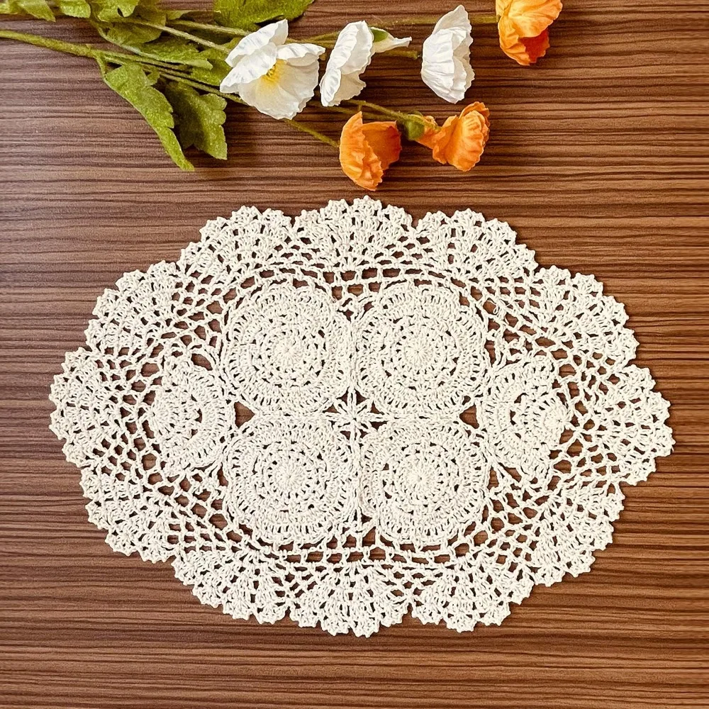 New Vintage Crocheted Doilies Shabby Chic Handmade Crochet Placemet Oval Wedding Event Decor