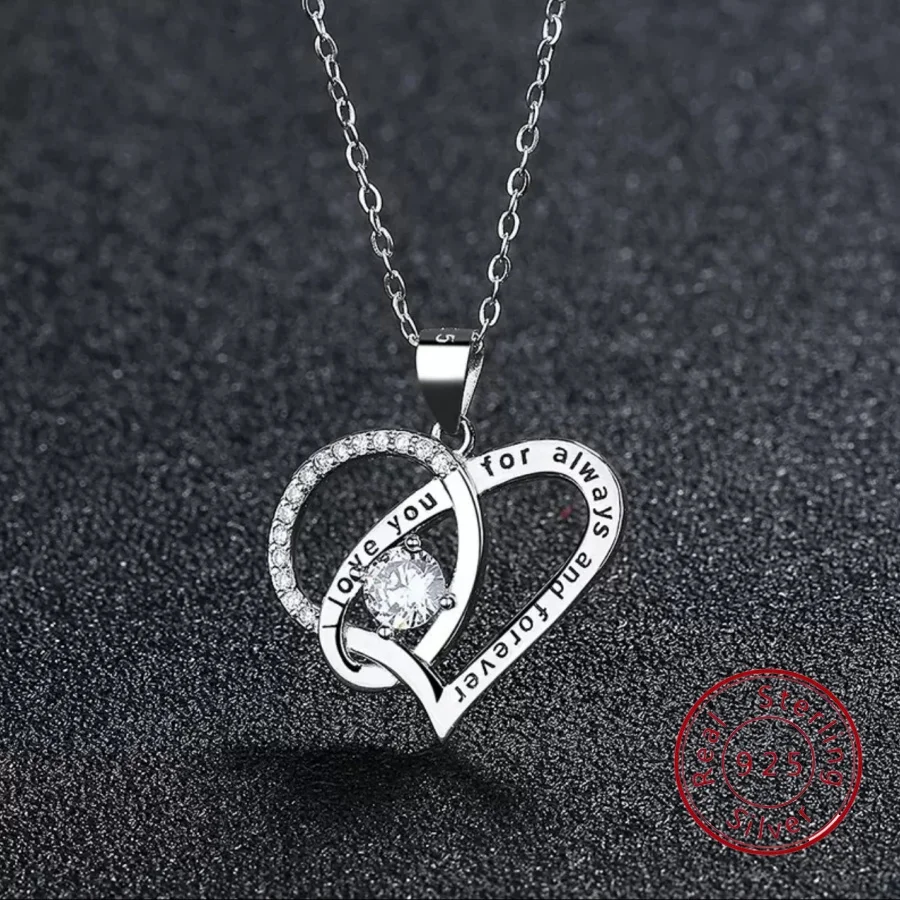 

Sterling Silver Necklace for Women European & American Fashion Light Luxury Zirconia Necklace Love Vow Pendant Silver Jewelry