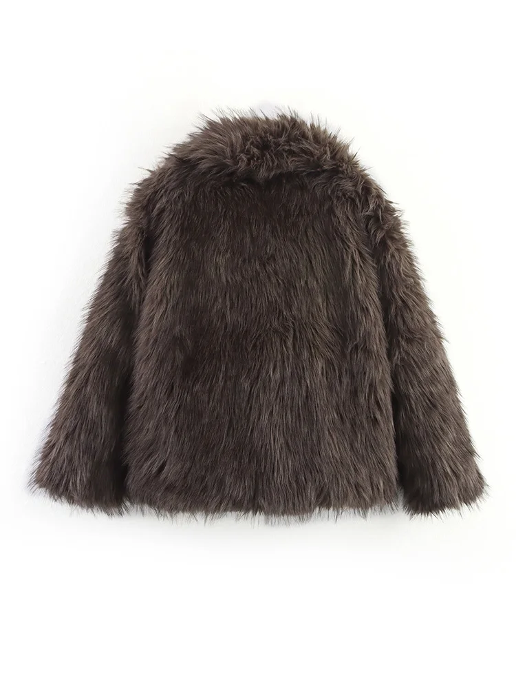 HH Women Winter Warm Coat Long Sleeves Lapel One Button Loose Jacket Faux Fur Effect Casual Female Fashion Solid Street Coat