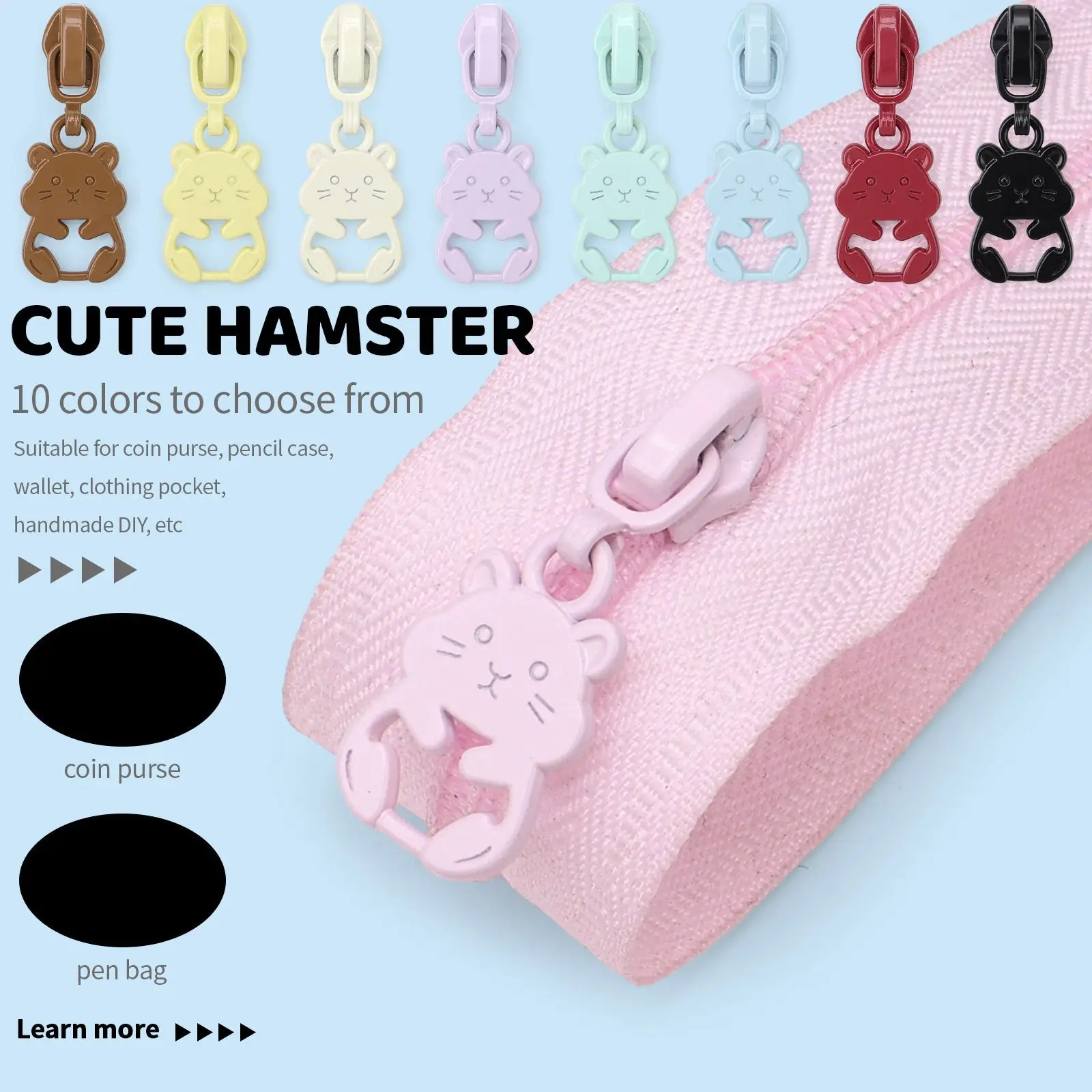 Nylon Zipper Set with Lock for DIY Sewing Small Hamster Design 45m 10 Zipper Heads Included Home Fabric Crafts