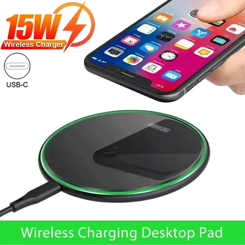 

15W Wireless Charger Pad Desktop Wireless Charger For iPhone Smart Phone Wireless Chargers Induction Fast Charging Dock Station