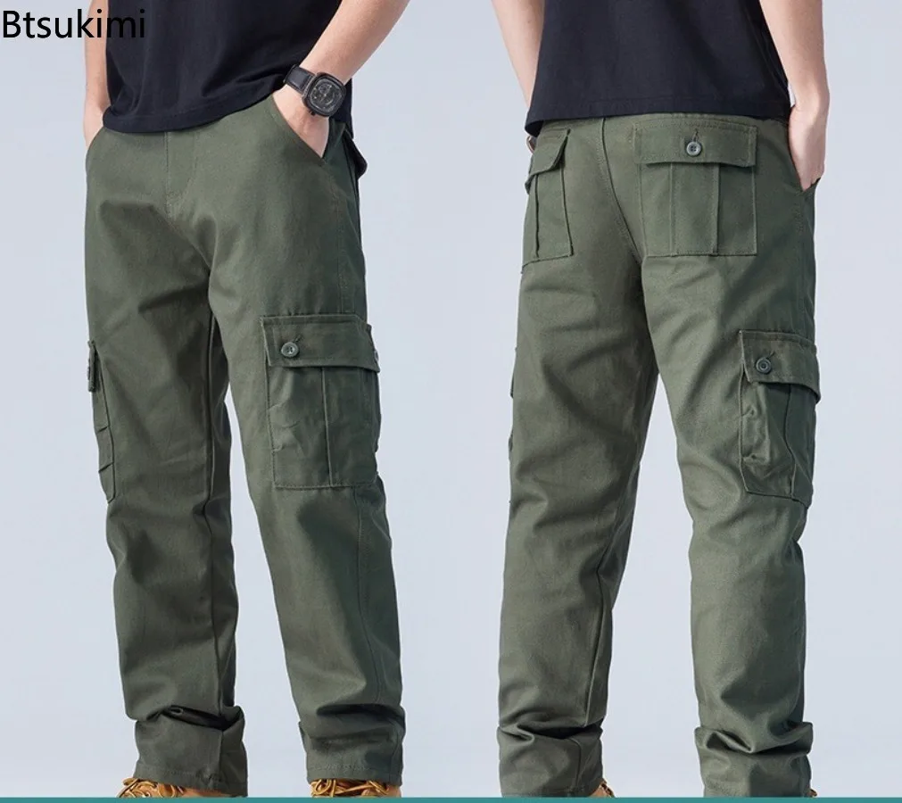

Хлопковые брюки-карго 2026, мужские повседневные тактические рабочие брюки с несколькими карманами, уличные свободные прямые брюки, мужская одежда на четыре сезона