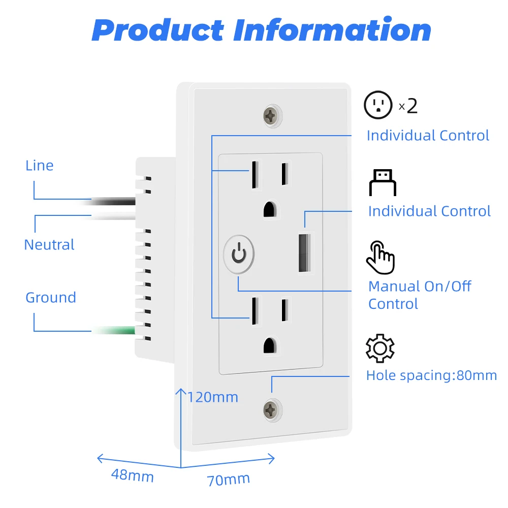 2 In 1 Tuya Wifi Smart Socket Us Plug Outlet Charger Usb Charging Timing Life App  For Google Home Alexa Tmall Genie