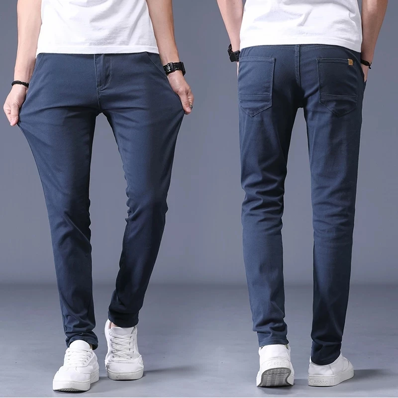 2023ใหม่ผ้าฝ้ายแฟชั่น Slim Fit ชายสีกากี Casual กางเกง6สีธุรกิจสำนักงานกางเกงสำหรับผู้ชาย