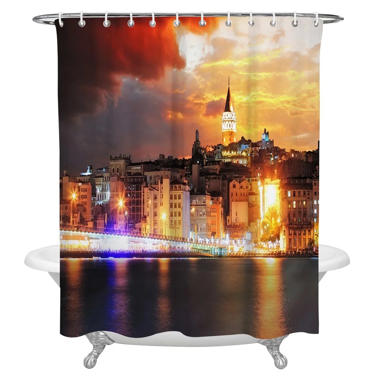 Istanbul City Night View Shower Curtain Frabic Waterproof Polyester Home Decoration Bathroom Curtains with Hooks