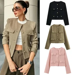 Woman Outerwears Autumn Long Sleeve Cropped Jacket For Women Winter Button Demi-Season Short Coats Elegant Women's Coat