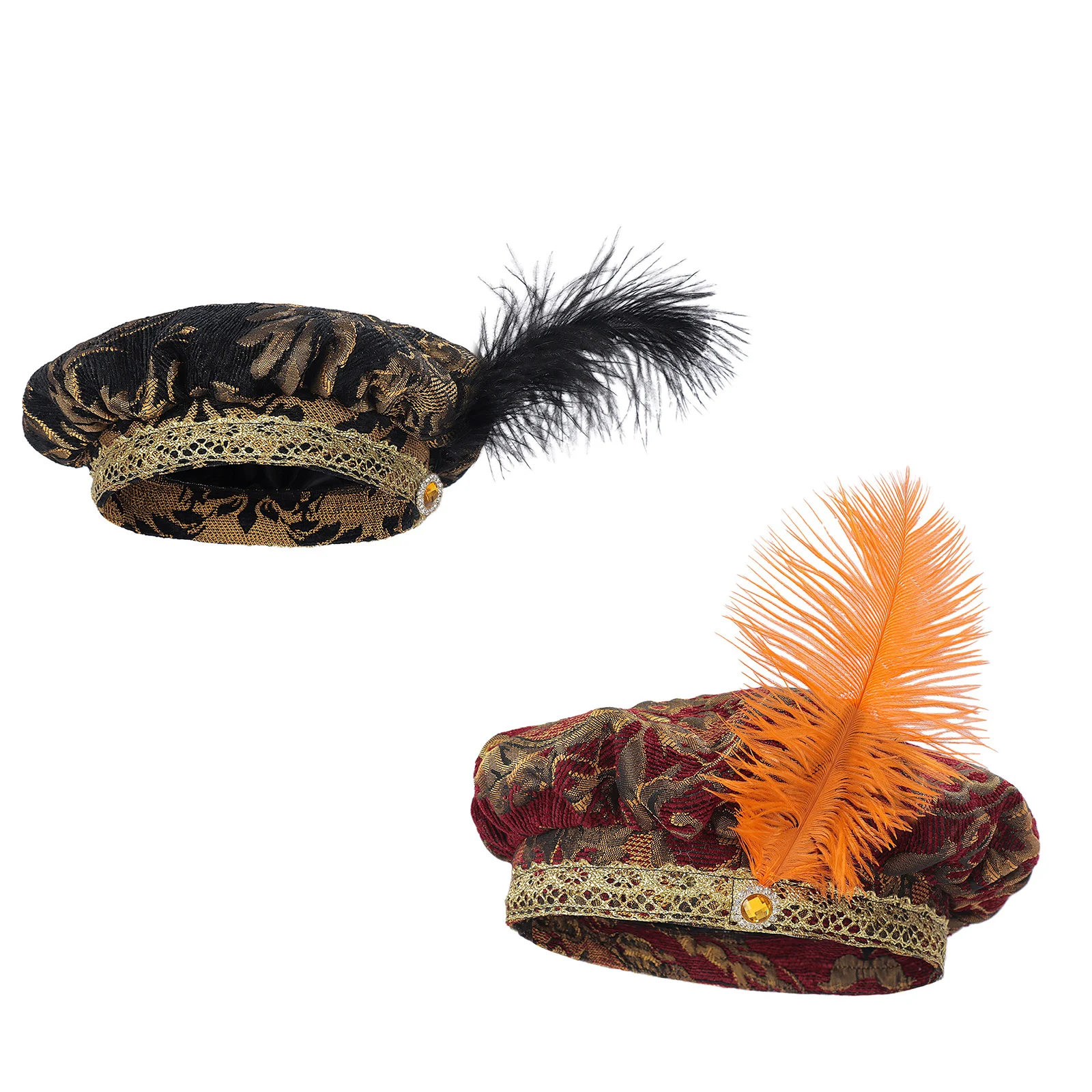 Medieval Feathered Renaissance Hat Beret Floppy Hat Delicate Cosplay Costume Accessories for Women Men