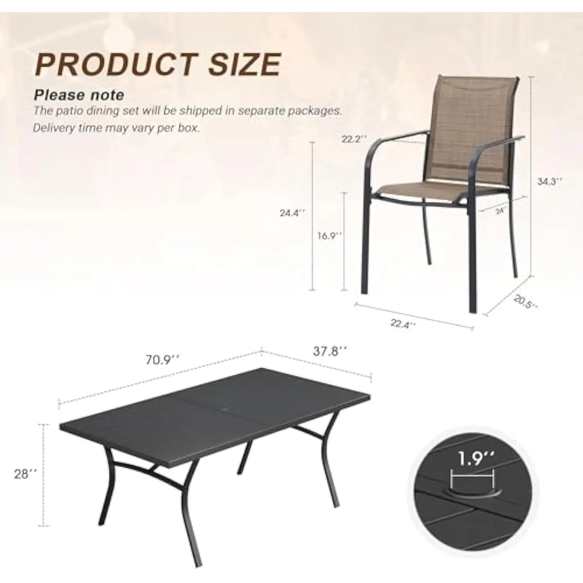 9-piece modern rectangular outdoor dining ensemble featuring rust-resistant powder-coated metal frame 70.9-inch table with adjus