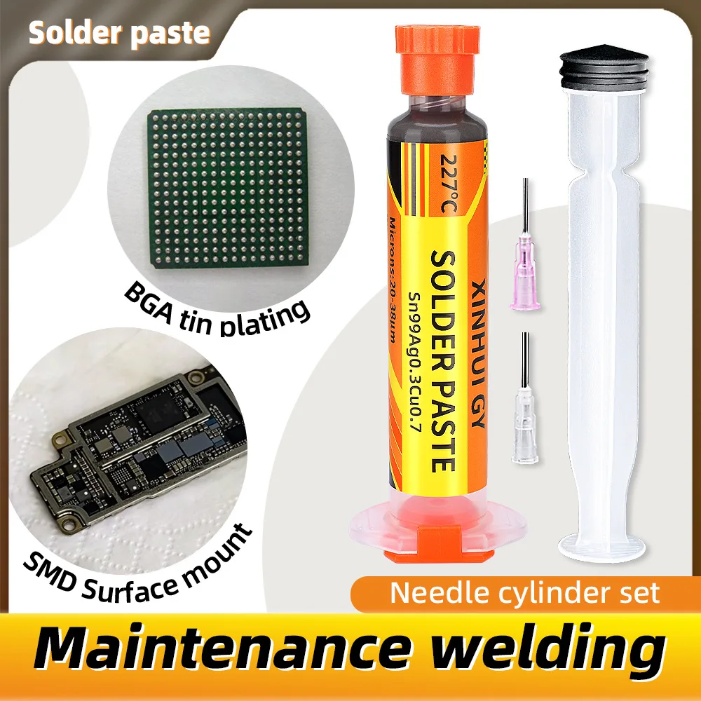 Syringe Solder Paste 227℃ Lead-Free High Temp SAC0307 No-Clean Flux Paste for Chip Repair BGA Reballing Smartphone IC SMD Solder