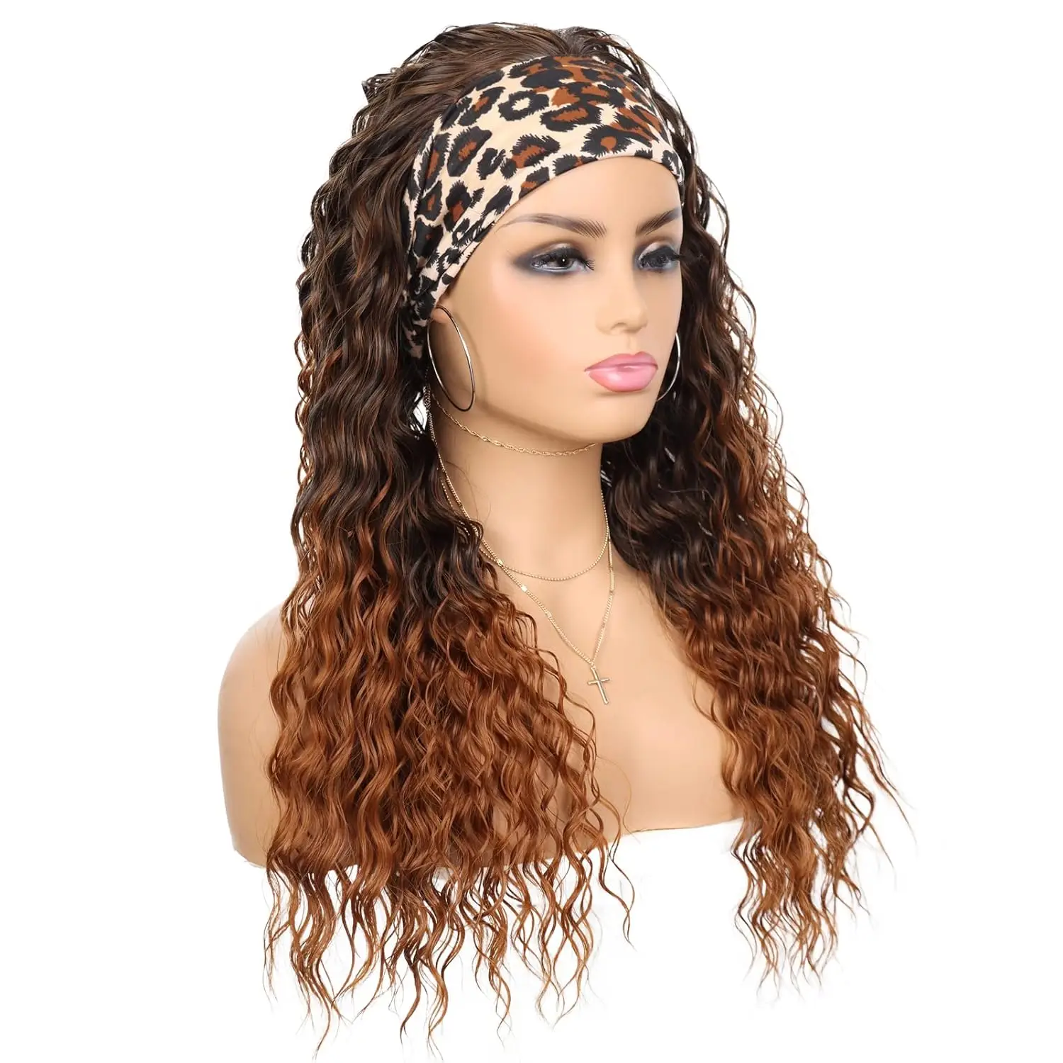 Synthetic Long Wigs Curly Wavy Headband Ombre Blonde Machine Made Heat Resistant for Black Women Girl Daily Party Dating Use