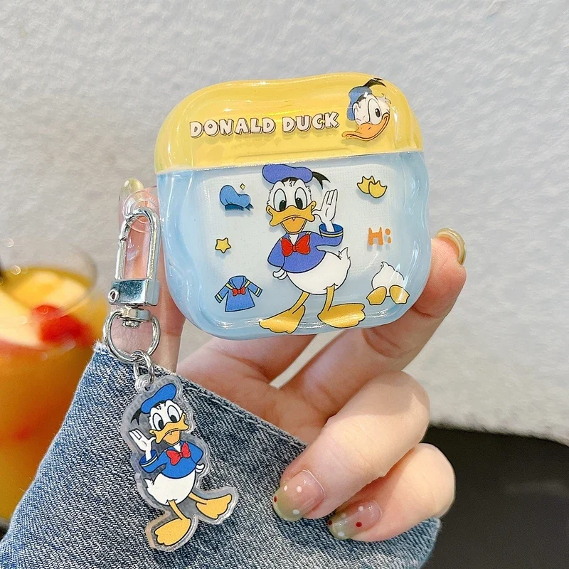 Cute Disney Donald Duck Earphone Case For Airpods 1 2 3 4 Pro 2 Wireless Bluetooth Headset Protective Clear Cover With Pendant