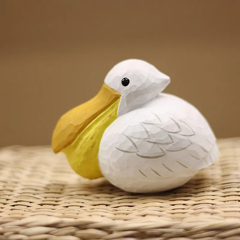 Handcarved Wooden Pelican Sculpture Solid Wood Carving Fat Bird ornament Craft Desktop Decoration