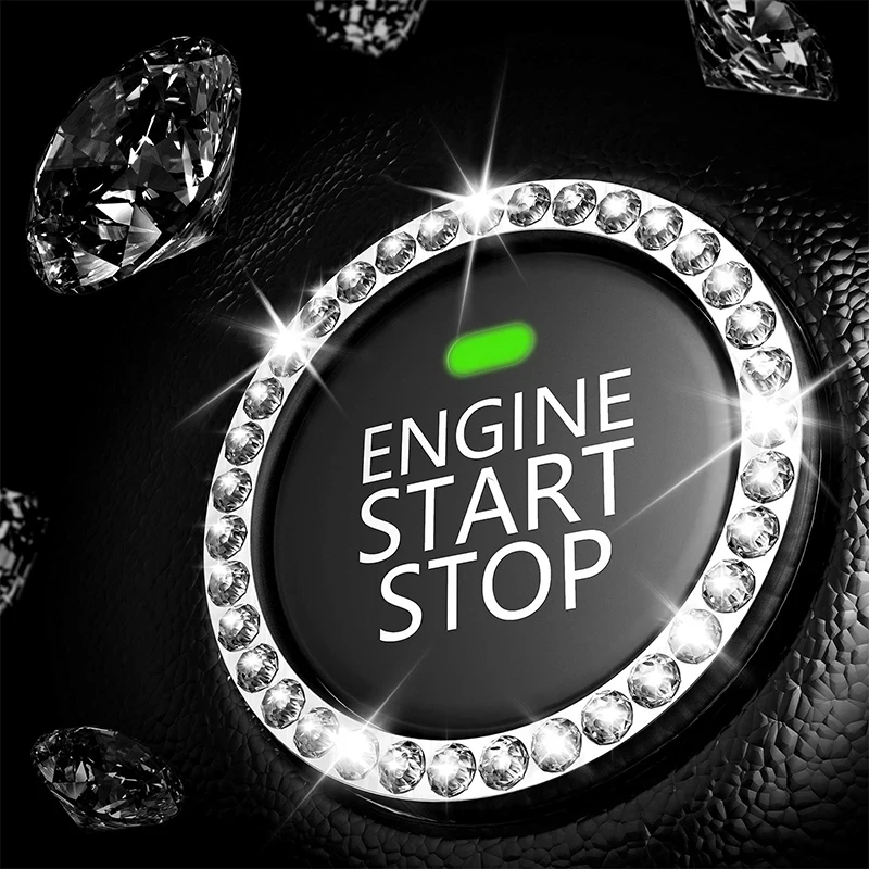 Crystal Rhinestone Car Bling Sticker Ring Emblem Auto Start Engine Ignition Button Key Knobs for Car Interior Decoration