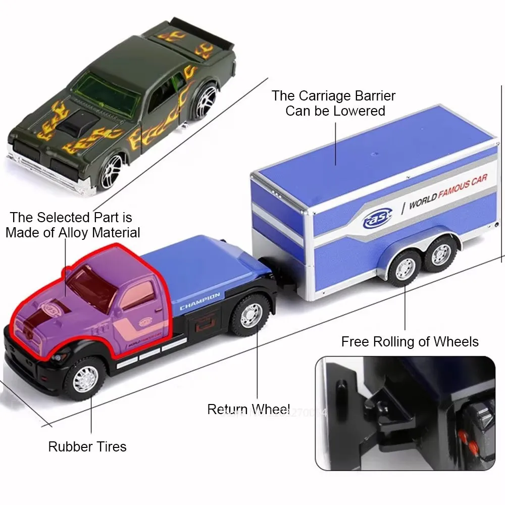 1:64 Contenitore in lega di rimorchio pressofuso Veicolo da trasporto Mustang Modello Giocattoli Auto Tirare indietro Firebird JDM Auto sportive Kid Raccogliere regalo