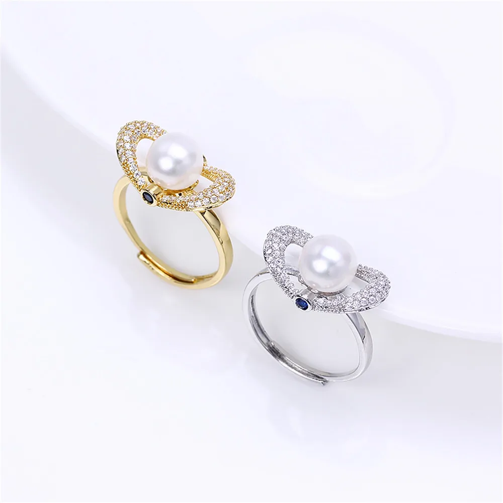 

Domestic 14k Gold-coated Color-preserving Ring Micro-inlaid Zircon Pearl DIY Accessories Wholesale Fit 9-10mm