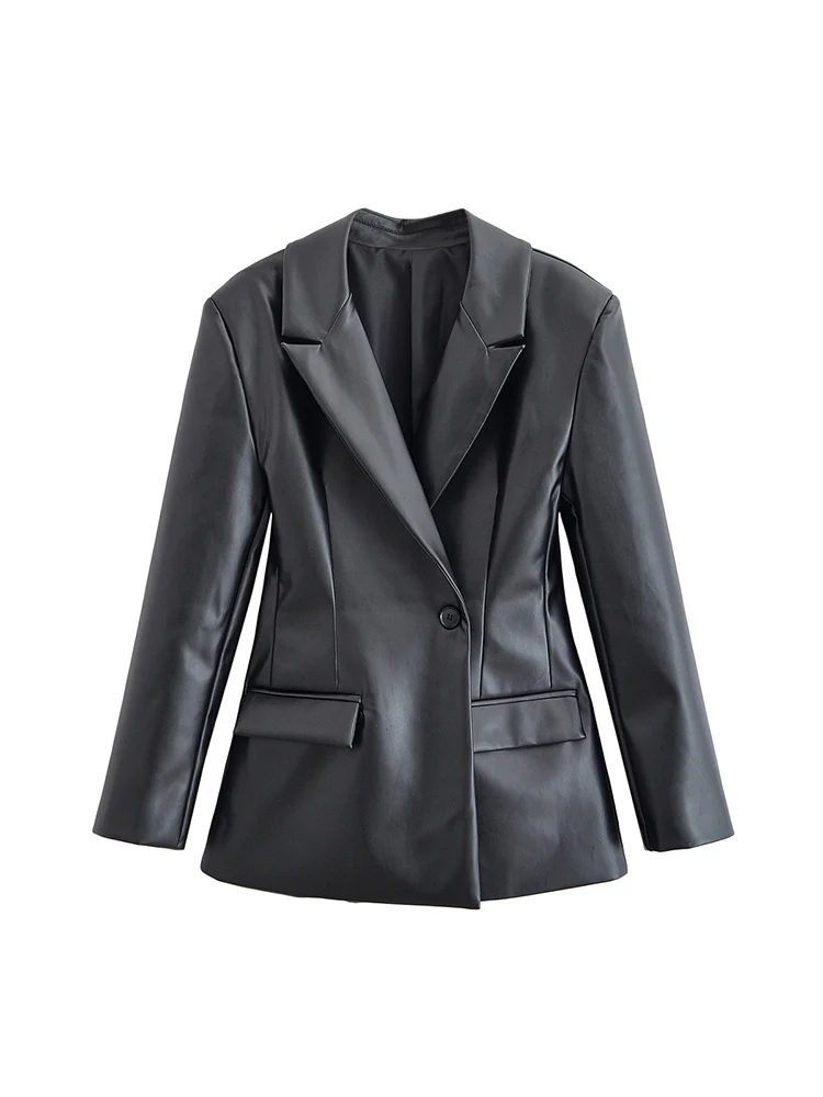 Style européen nouvelle mode féminine tempérament polyvalent simple couleur unie costume en cuir veste cintrée