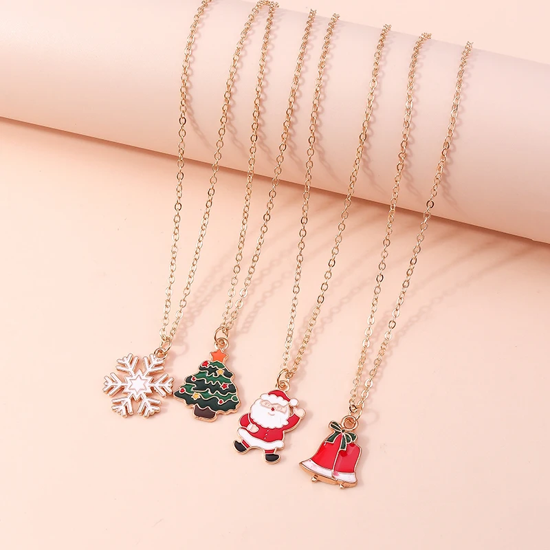 Aihua 3pcs4pcs Weihnachten Halsketten Emaille Weihnachtsbaum Glocke Santa Schneeflocke Halskette Anhänger für Frauen Geschenke Trendy Schmuck Set – Detail 18