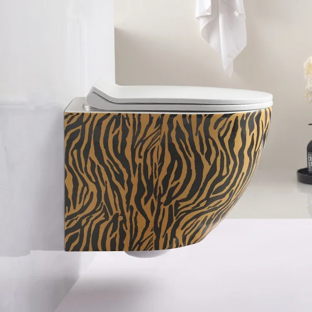 z Rimless Wall Hanging Wc Zebra-Stripes Sanitary Wares Bathroom Colored One Piece Toilet Bowl