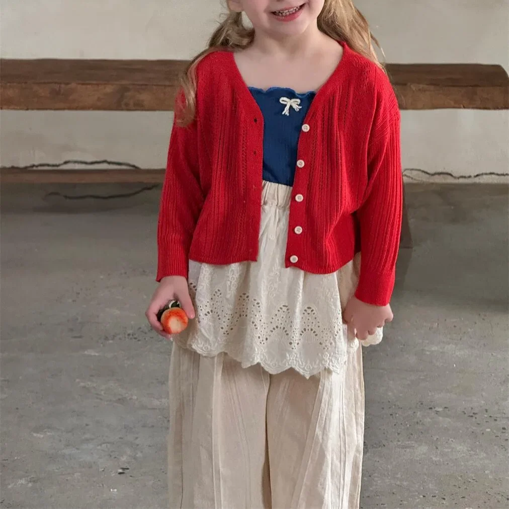 

Knitted Cardigan 2025 Spring and Summer New Korean Fashion Vintage Solid Color Short and Thin Knitted Cardigan Sweater