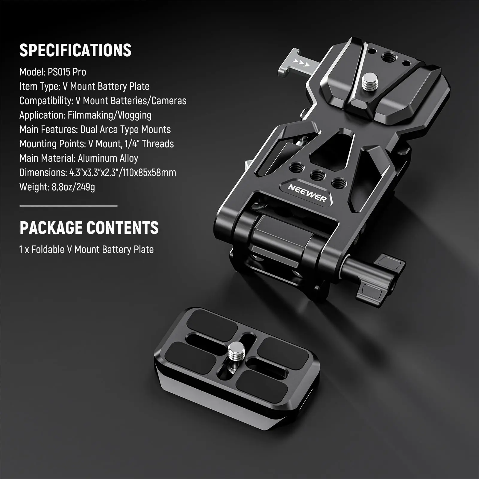 NEEWER Foldable V Mount Battery Plate Lightweight DSLR Camera Video Rig for SmallRig V Mount Battery Cage DJI RS4 RS3 Gimbal