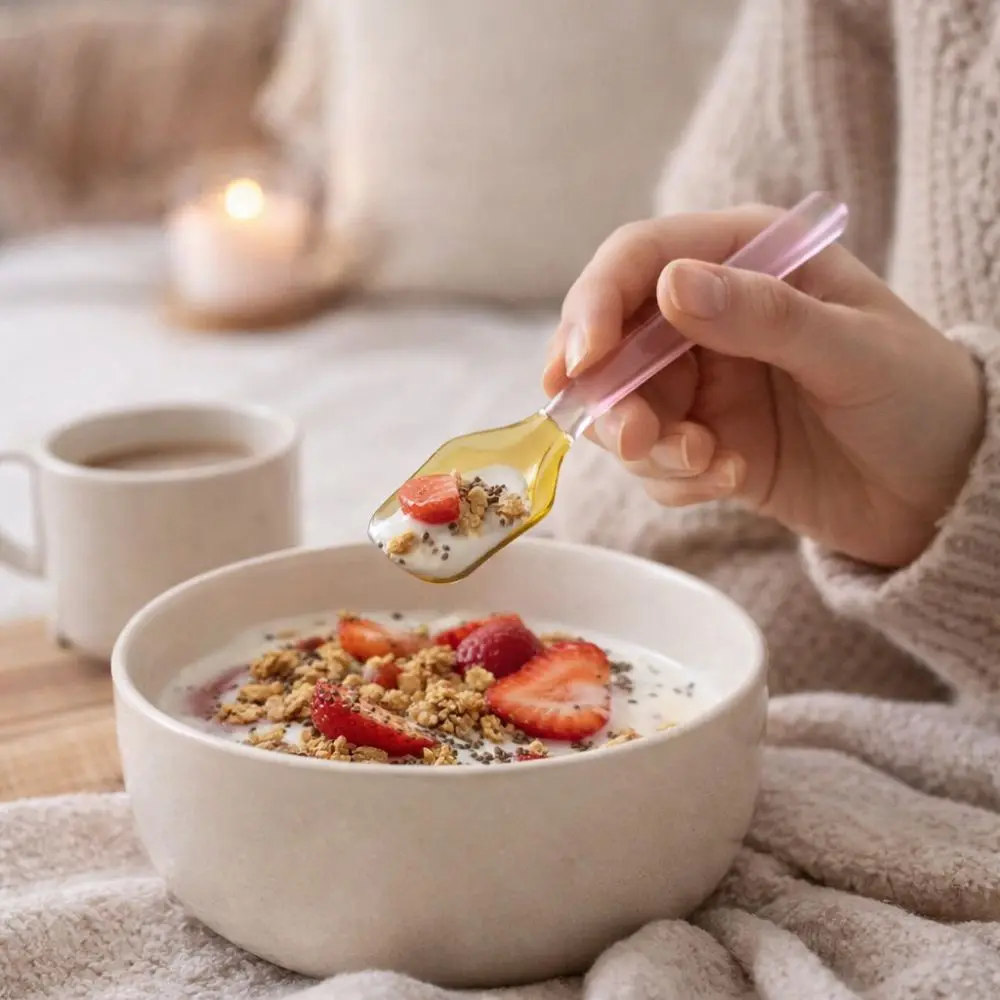 Colorful Glass Dessert Spoon Heat Cold Resistance INS Style Ice Cream Spoon Long Handle Teaspoon Dessert Serving