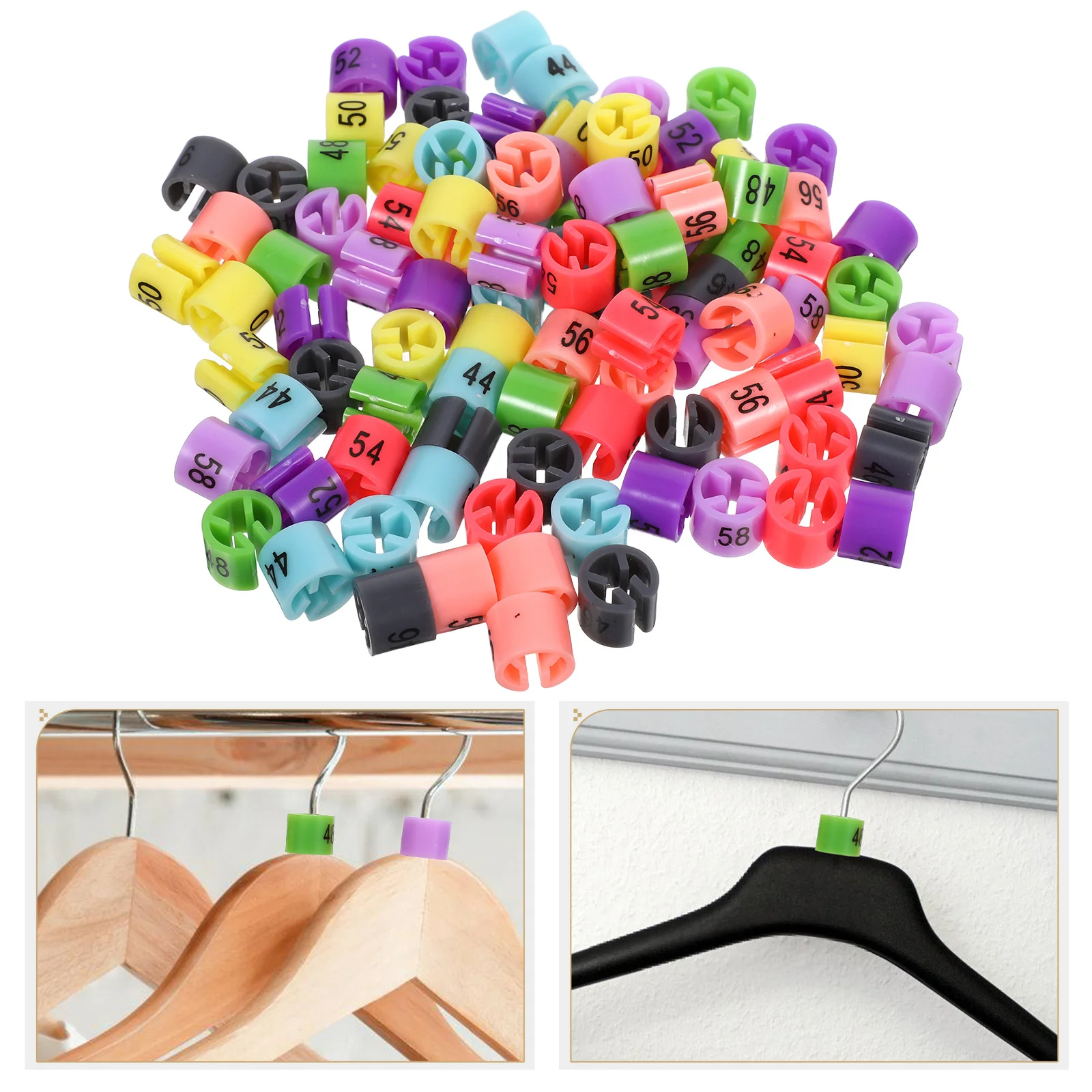 

80Pcs Plastic Size Rings Colorful Clothes Hanger Tags for Clothing Size Identification Retail Display Garment Organization