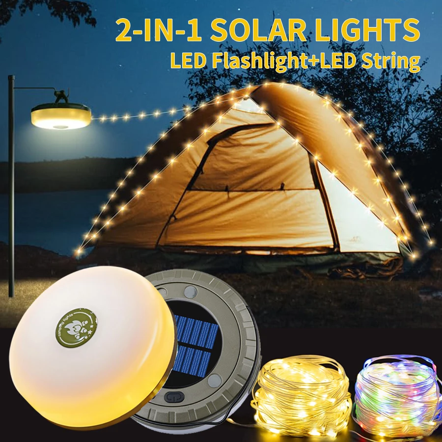 

Солнечные фонари, уличная лампа для кемпинга, светильник для палатки, RGB светодиодная гирлянда, рождественские гирлянды, садовый декор с крючком для фонарика