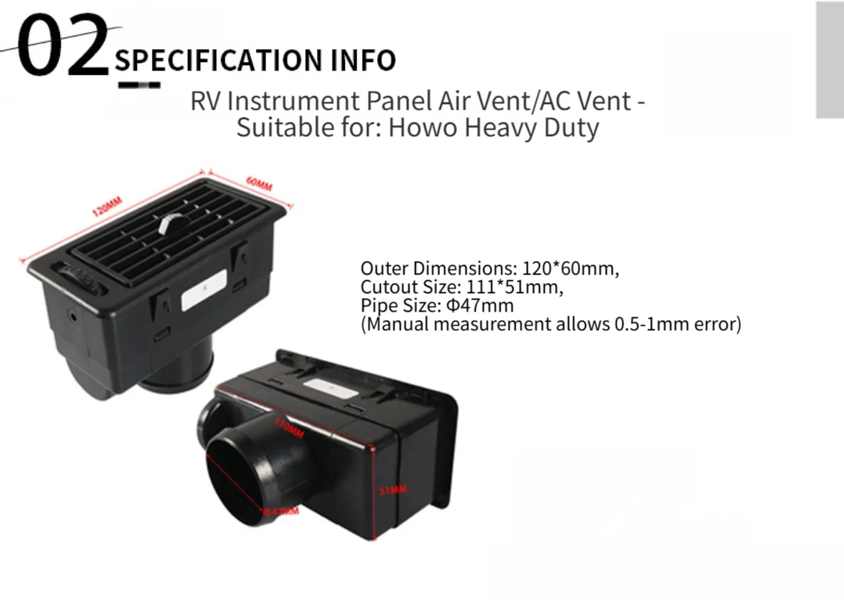 Air Conditioning Vent Replacement Truck AC Vent AC Ventilation Outlet ABS Plastic Construction Seamless Pipe Integration