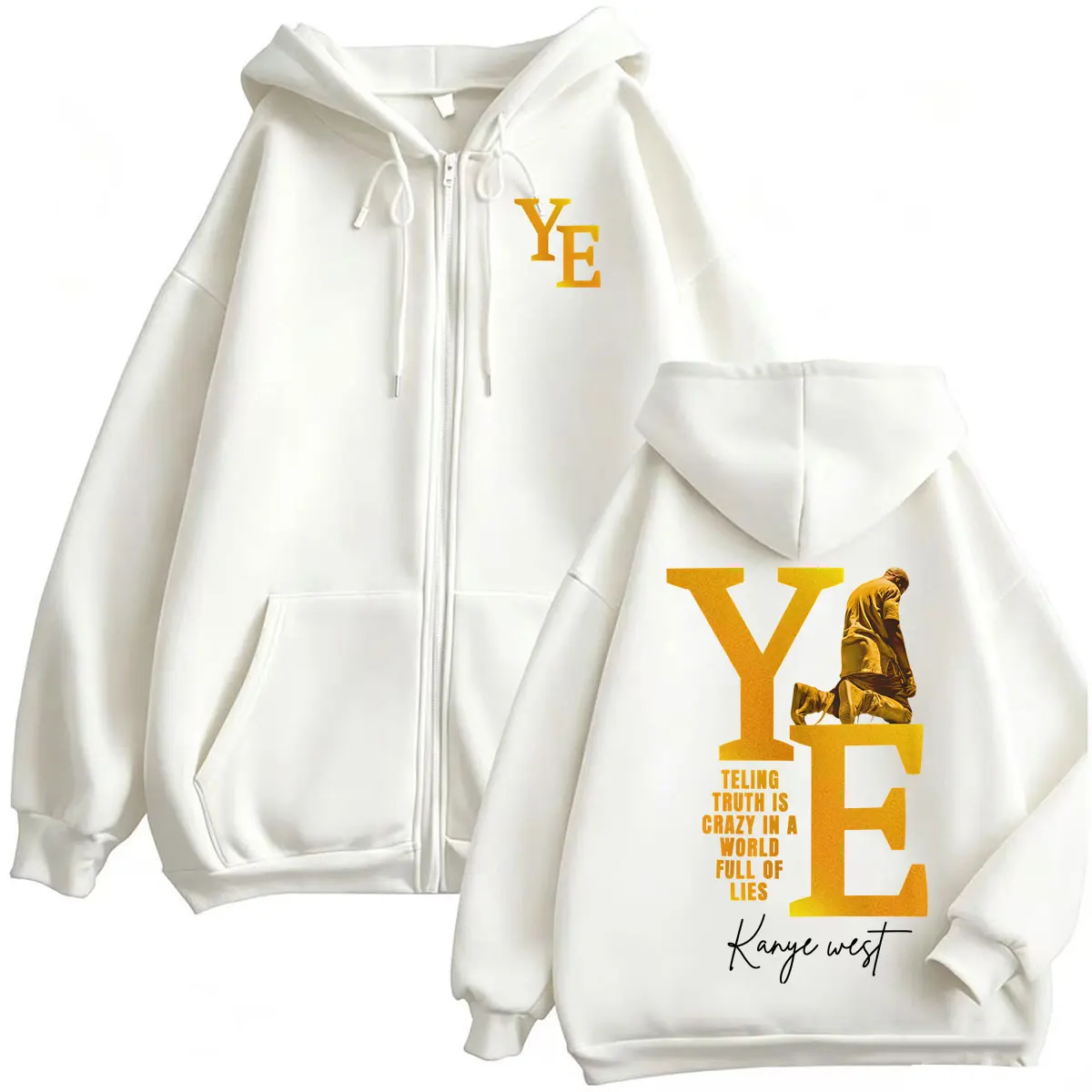 Kanye West Album 2026 Tour Reißverschluss-Hoodie für Herren und Damen, Modische Hip-Hop-Jacke, Sweatshirt-Mantel, Hochwertige Übergroße Zip-Up-Hoodies – Detail 7