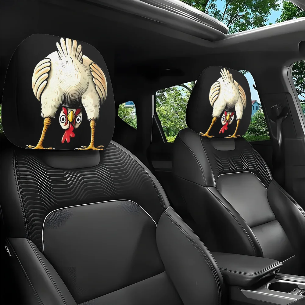 2Pcs Headrest Covers Ghost 2Pcs Headrest Cover Funny 2Pcs, funny inverted chicken printed car head pillowcase, car decoration,